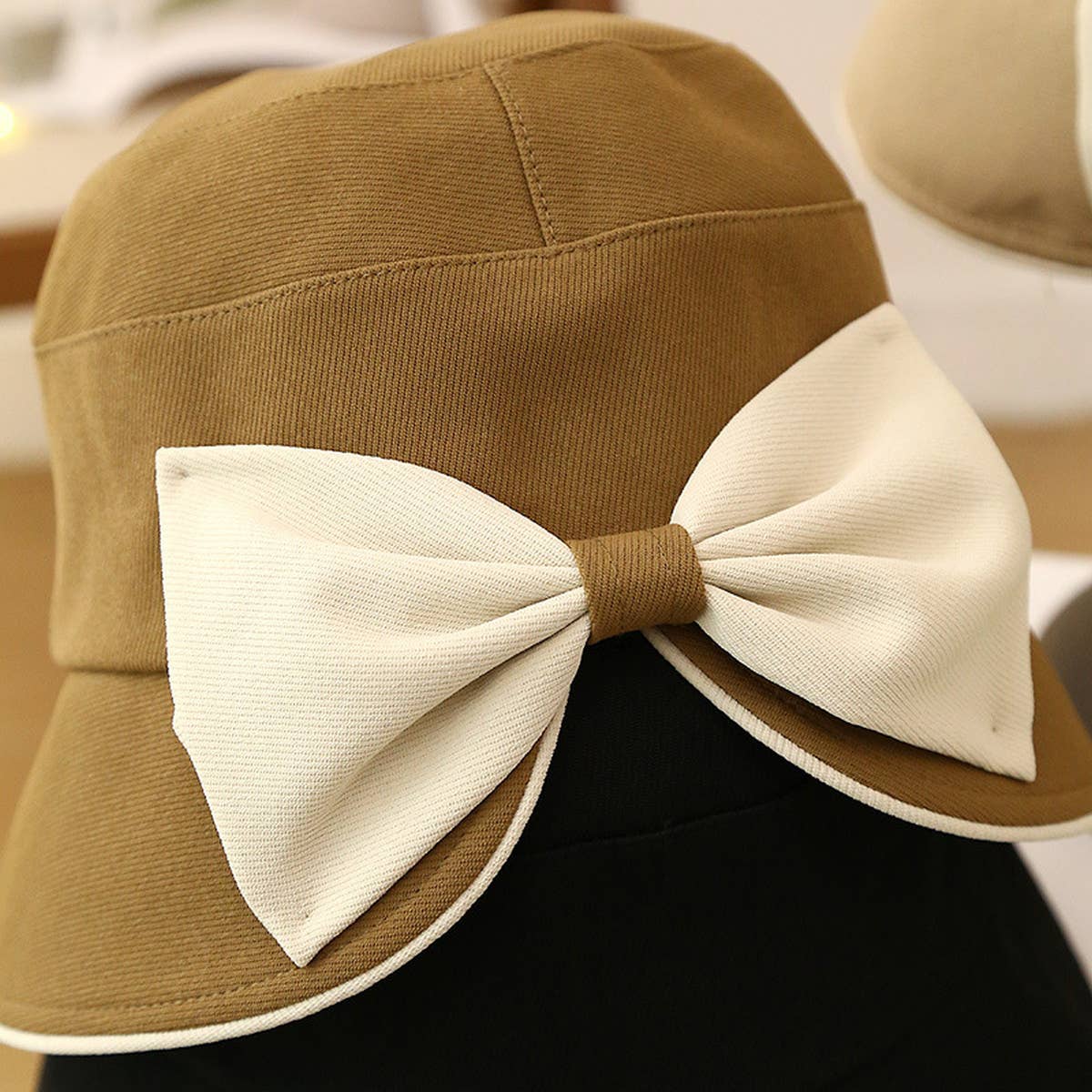 WOMEN OUTDOOR SUN VISOR BOW BUCKET HAT_CWAB2847