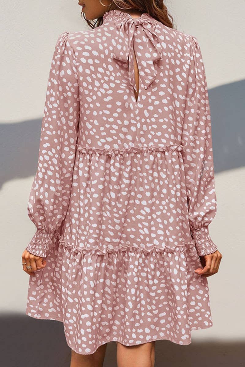 CWDSD6519_CHOKER LONG SLEEVE LEOPARD PRINT WAIST DRESS