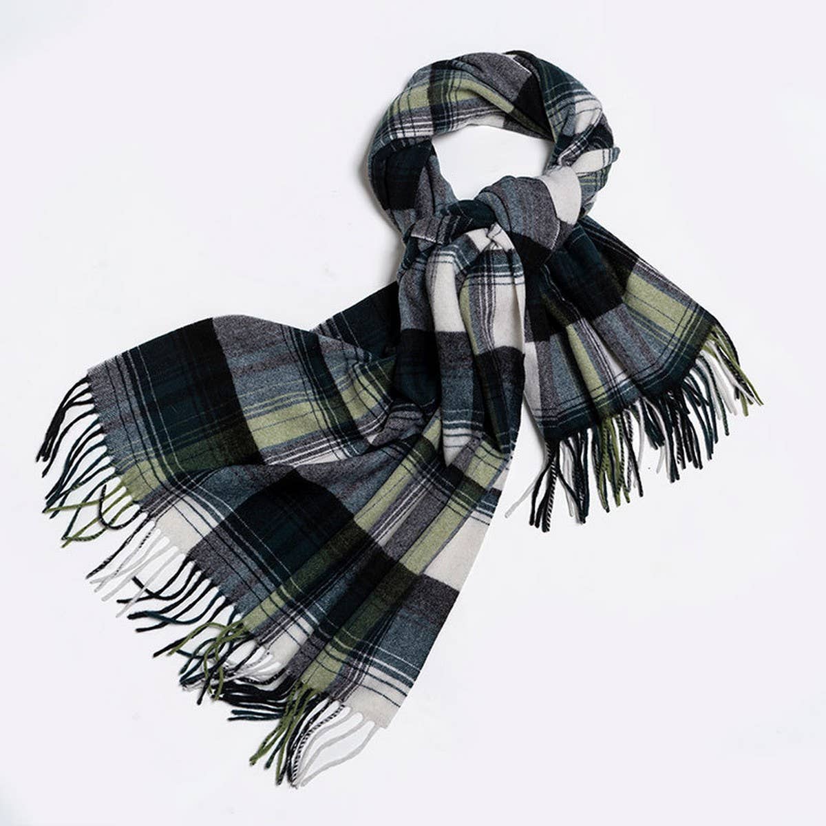 Melange Check Wool Scarf Double-Sided Shawl Unisex