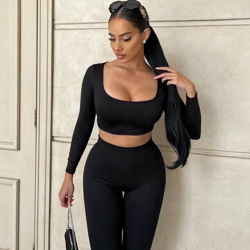 Long-sleeved U-neck slimming and fashionable suit