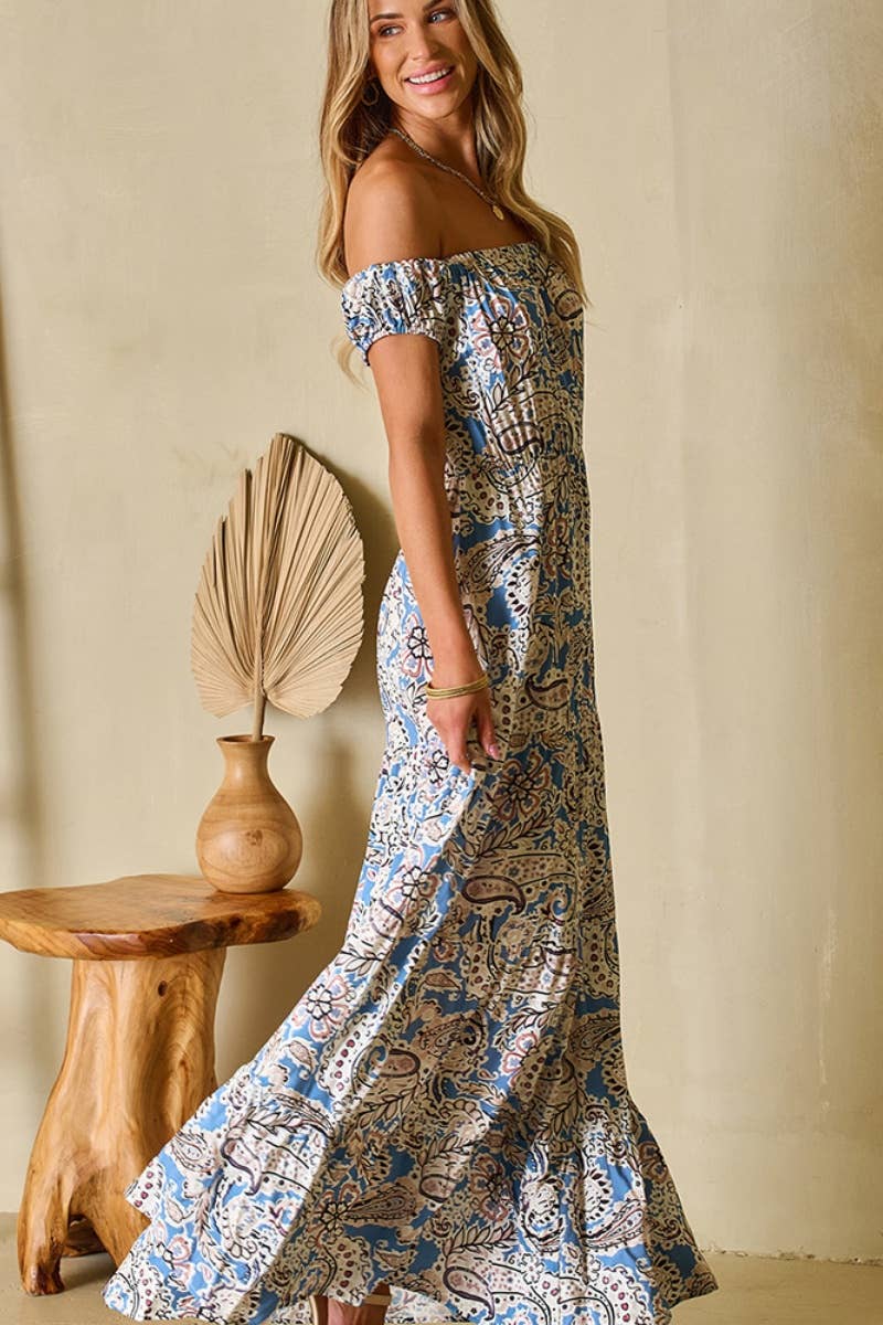CWDMD3176_VINTAGE ONE-SHOULDER BOHEMIAN HIGH-WAISTED DRESS