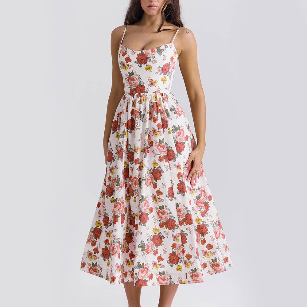 Printed backless sexy long halter dress