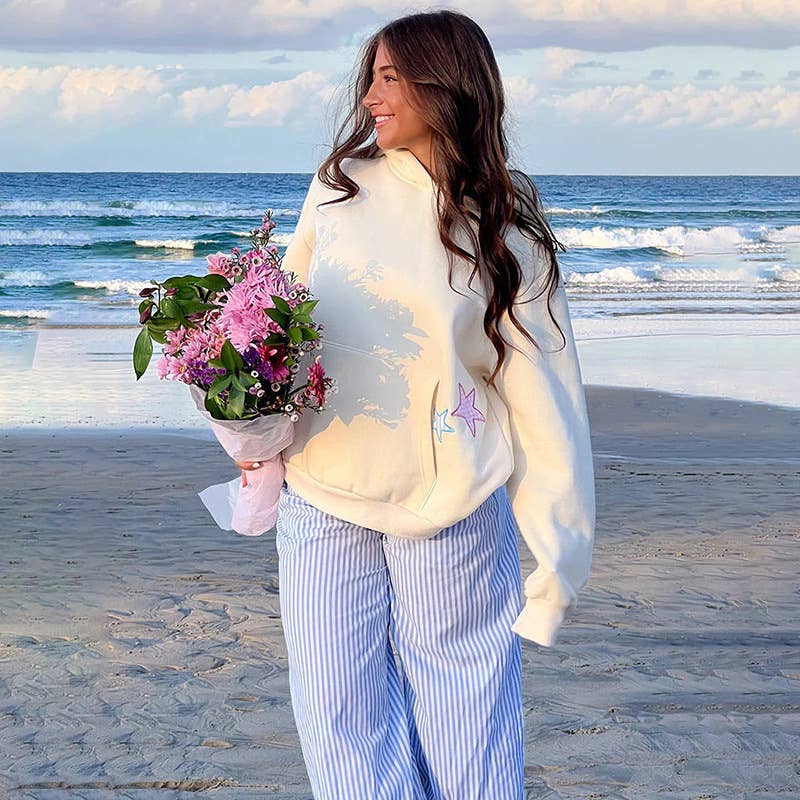 Fashion star applique hoodie lady