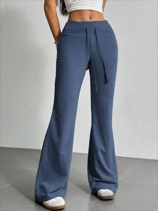 DRAWSTRING HIGH-WAISTED SOLID COLOR BELL BOTTOMS