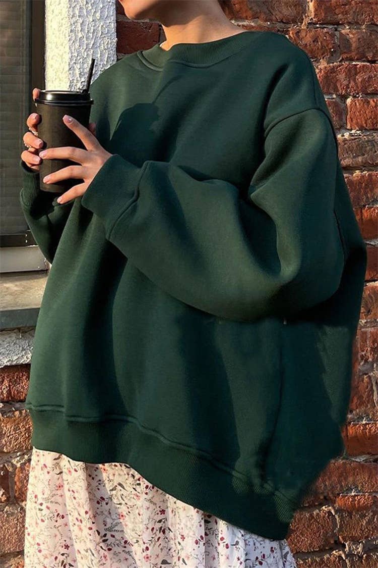 SOLID COLOR CREW NECK LOOSE FASHION HOODIE