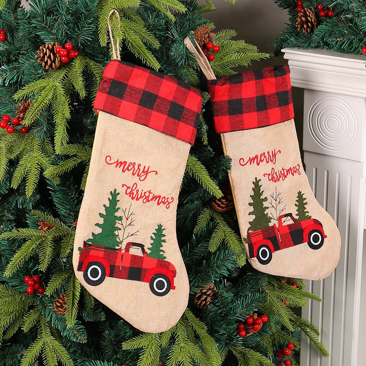 RED AND BLACK PLAID CHRISTMAS CANDY STOCKINGS_CWMS1456