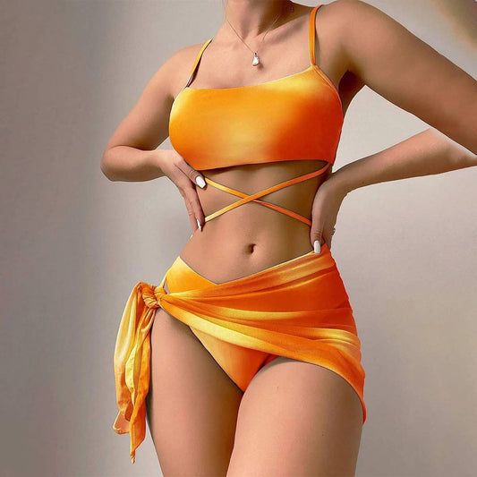 Tie-Dye Bikini Set - 3 Piece with Mesh Skirt