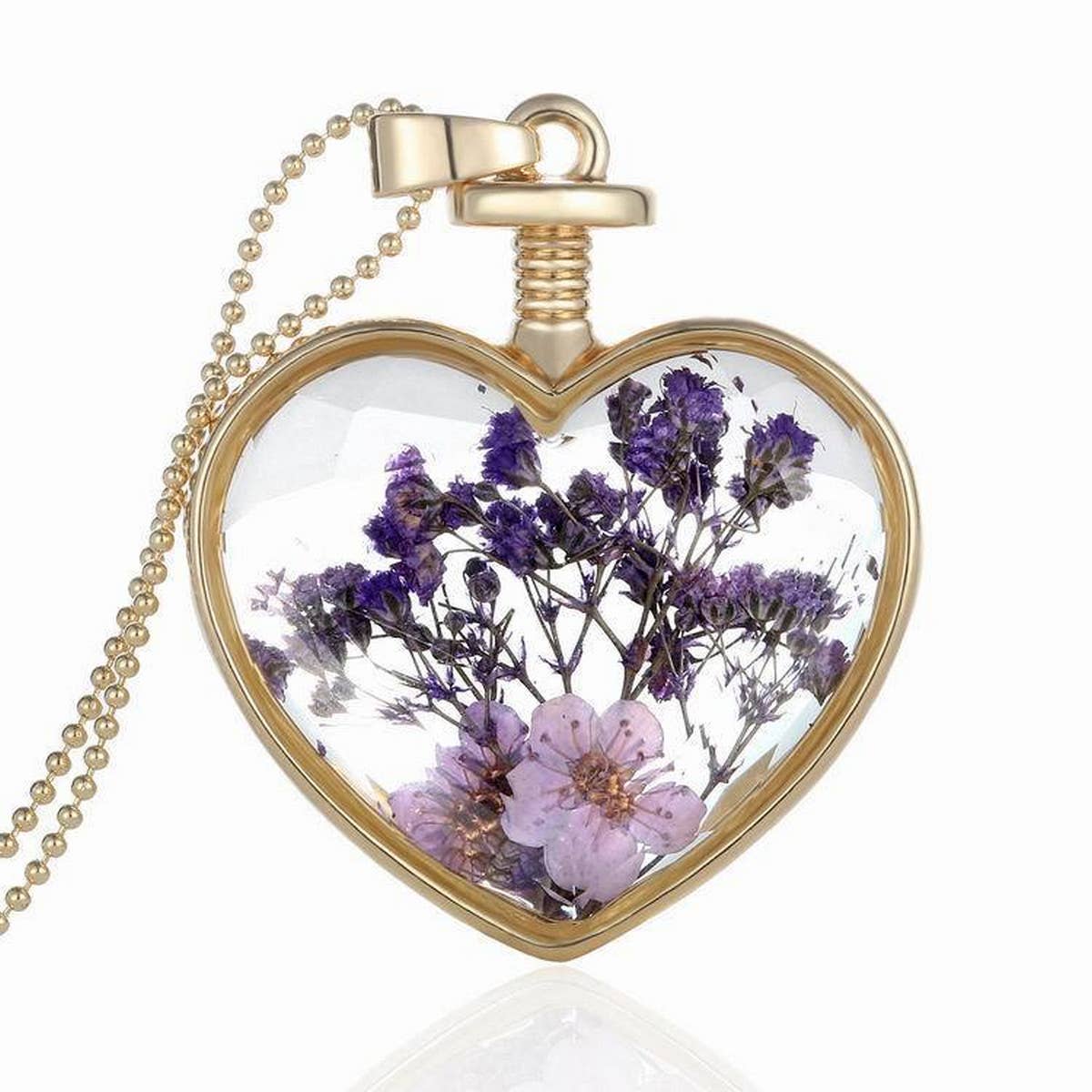 HEART CRYSTAL PLANT DRIED FLOWER NECKLACE