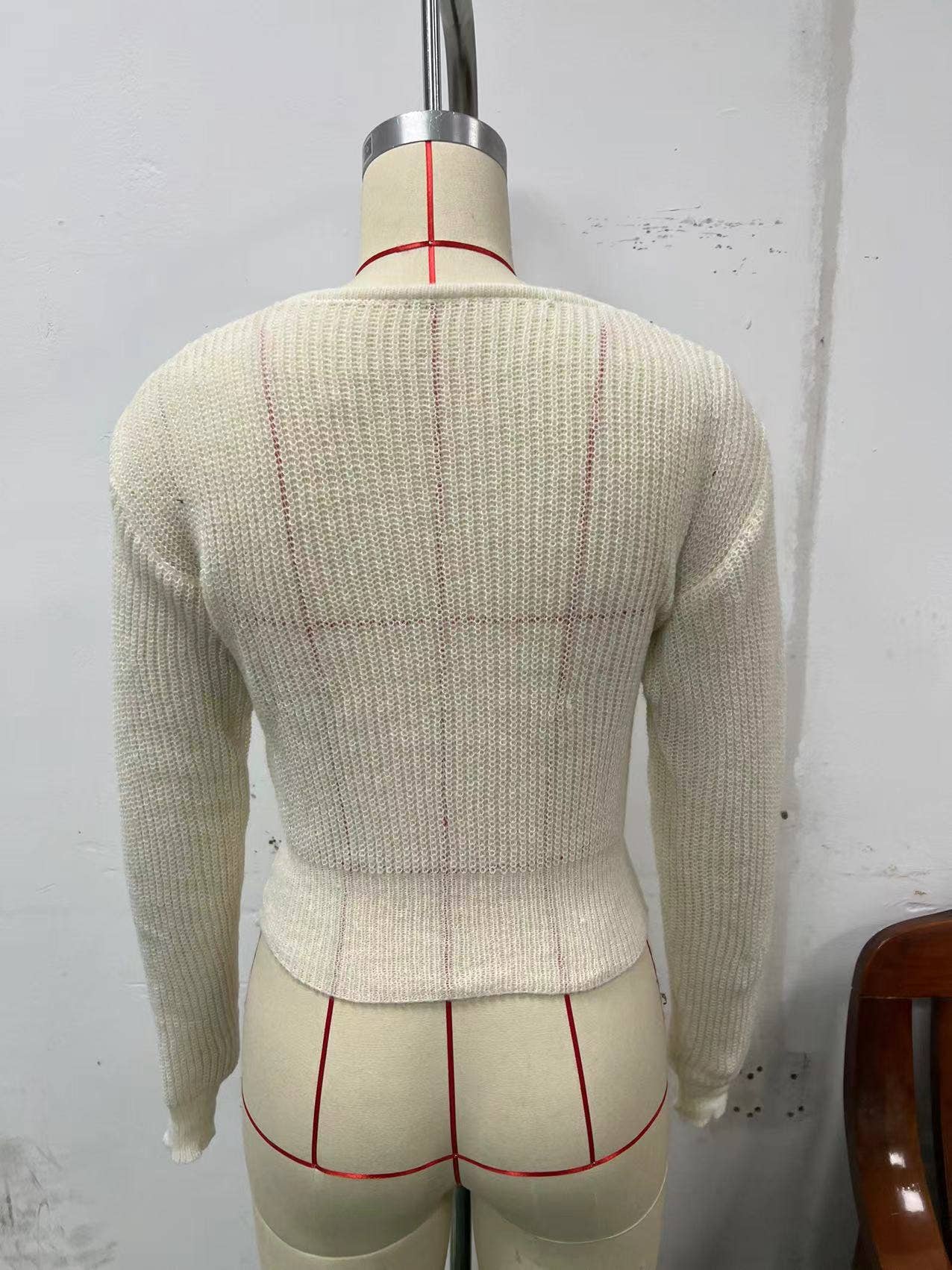 LONG SLEEVE PIT STRIP KNITTED ELASTIC CARDIGAN