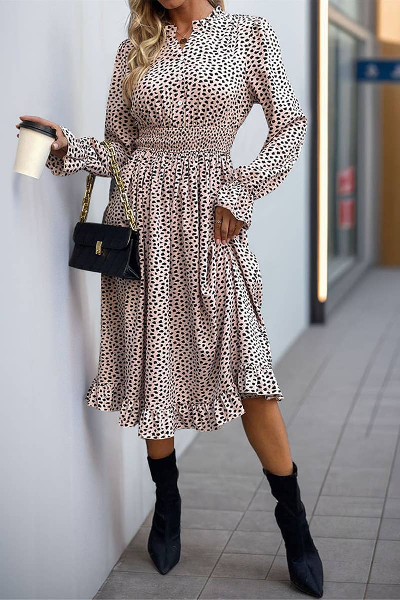 CWDMD4489_SPRING AND AUTUMN LONG SLEEVE LEOPARD PRINT DRESS