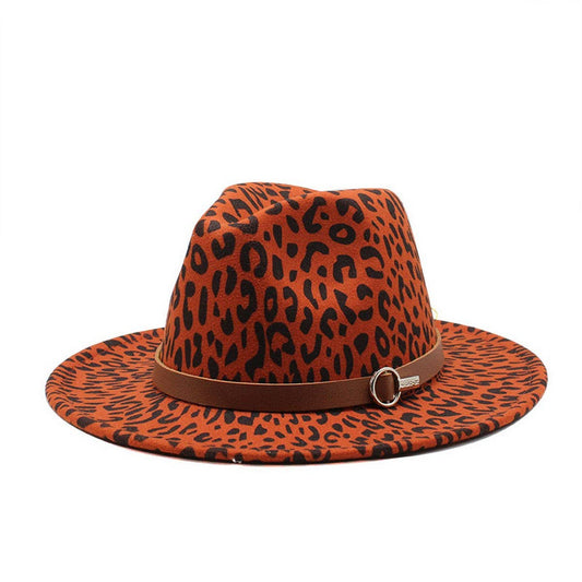 LEOPARD PRINT WOOLEN HAT JAZZ WIDE BRIM HAT_CWAH2547