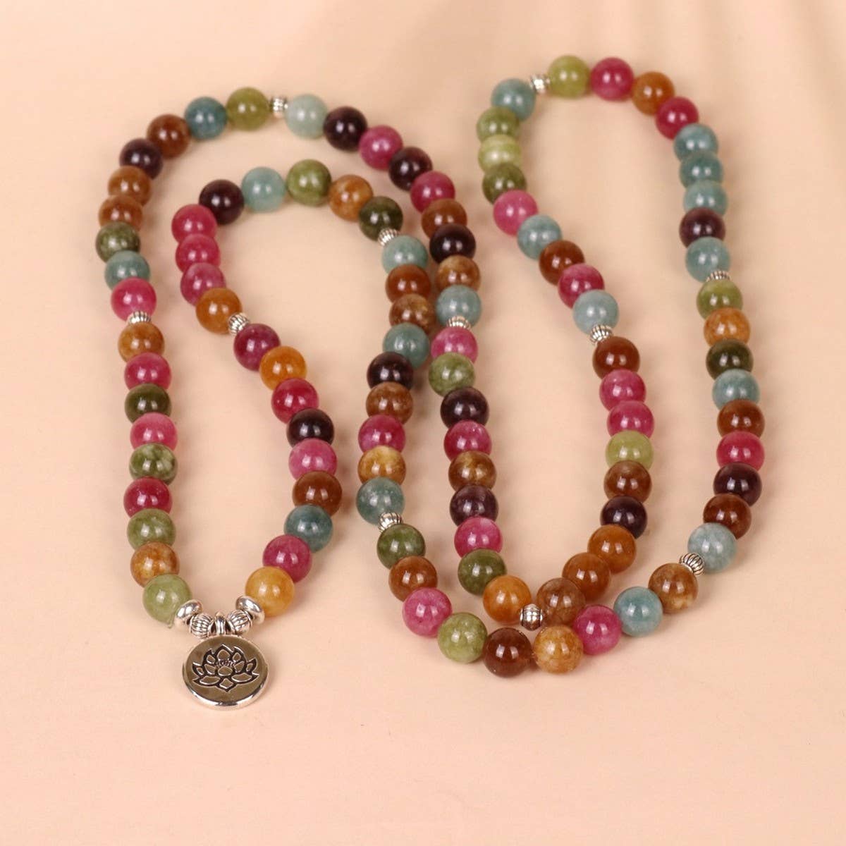 108 MULTI-COLORED STONE BEADED BRACELET WITH CHARM_CWAJE3931