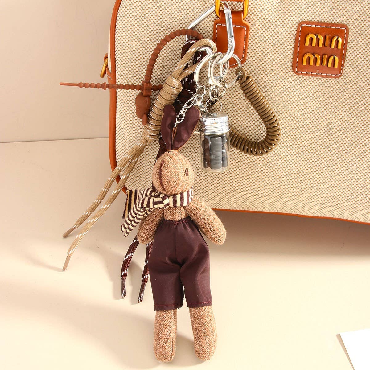 Plush Rabbit with Scarf & Coffee Bean Keychain_CWMM7752