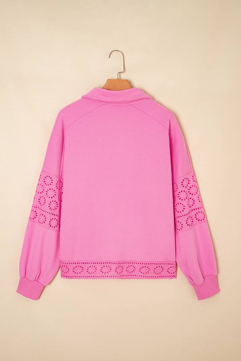 Solid-color lapel,cutout long-sleeved sweatshirt