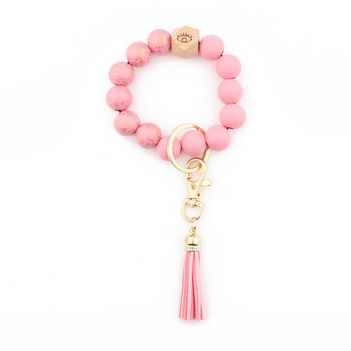 PRINTED WOODEN BEADS SPOTS TASSEL KEYCHAIN_CWMM1323