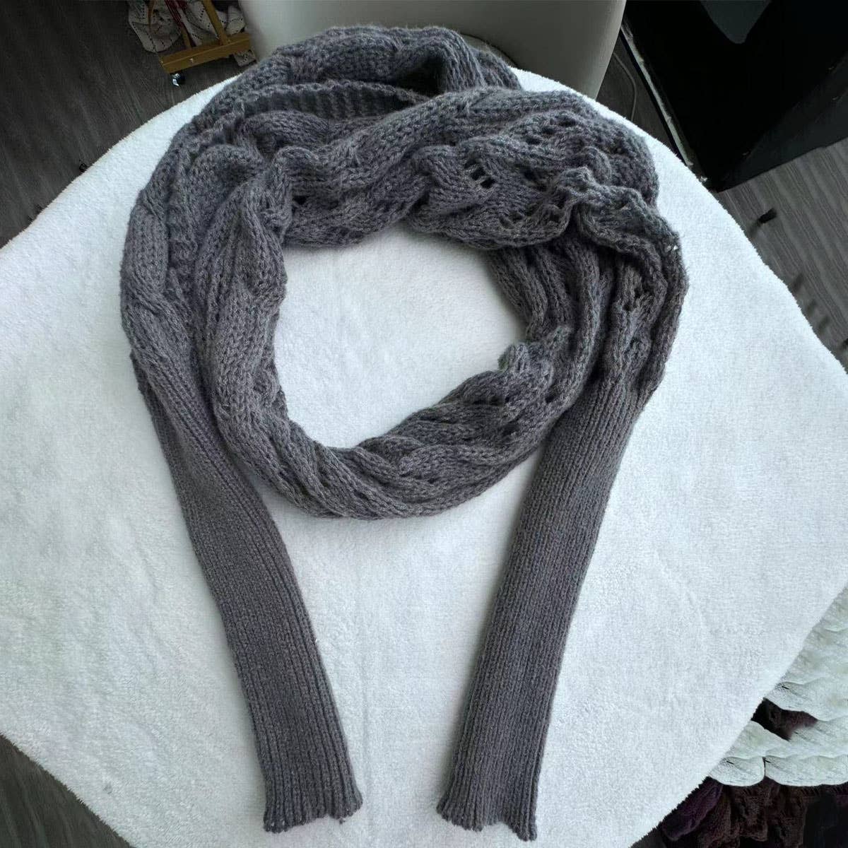 Cable Knit Infinity Scarf with Sleeves for Fall _CWASC1537
