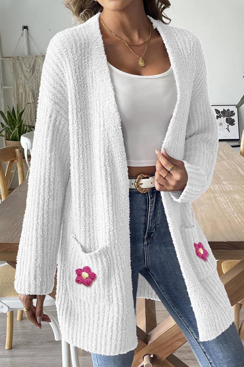 CWOSWL07406_WOMEN CROCHET DETAIL KNIT CARDIGAN WITH POCKETS