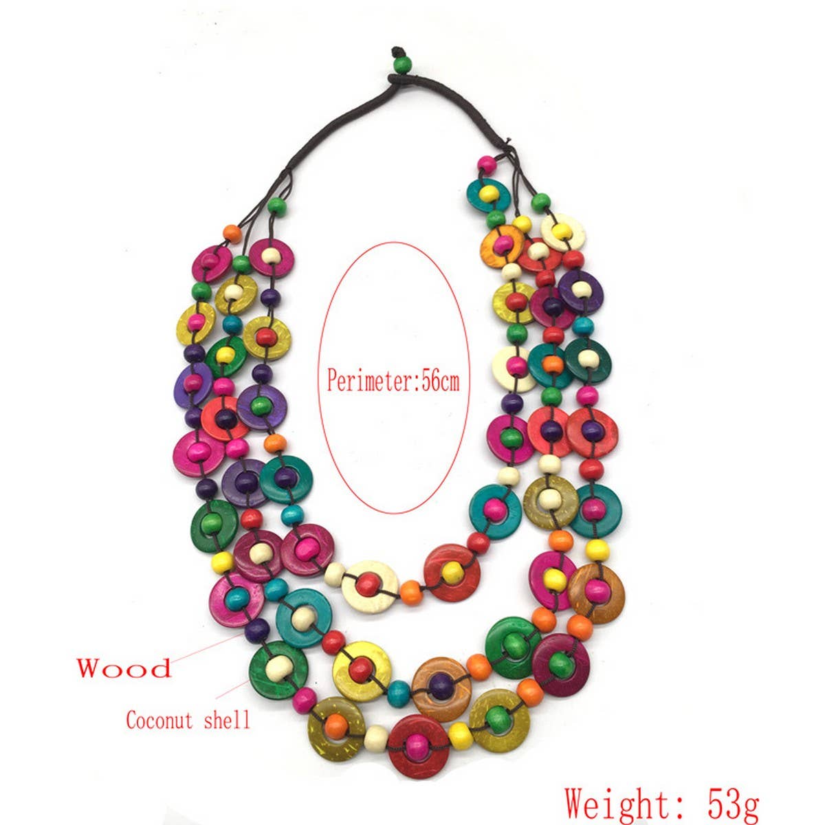 HAND WOVEN COCONUT SHELL WOOD ROUND BEAD NECKLACE