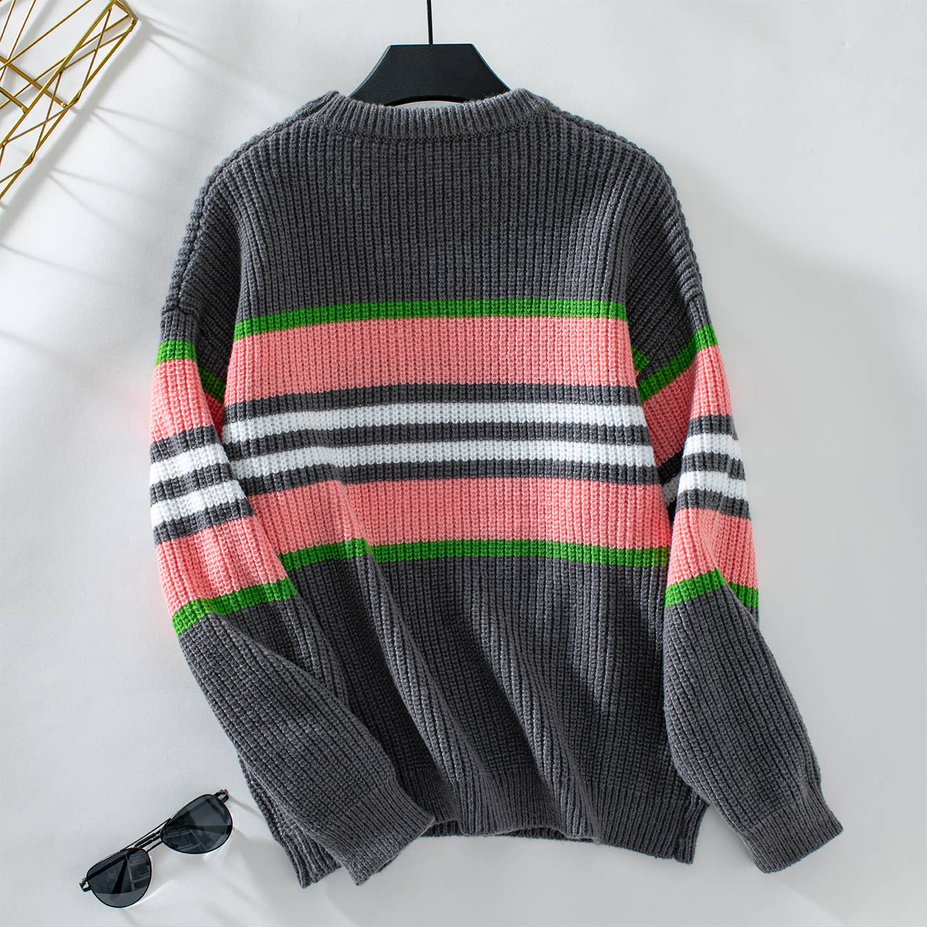 STRIPED PULLOVER FASHION CASUAL CREW NECK SWEATER