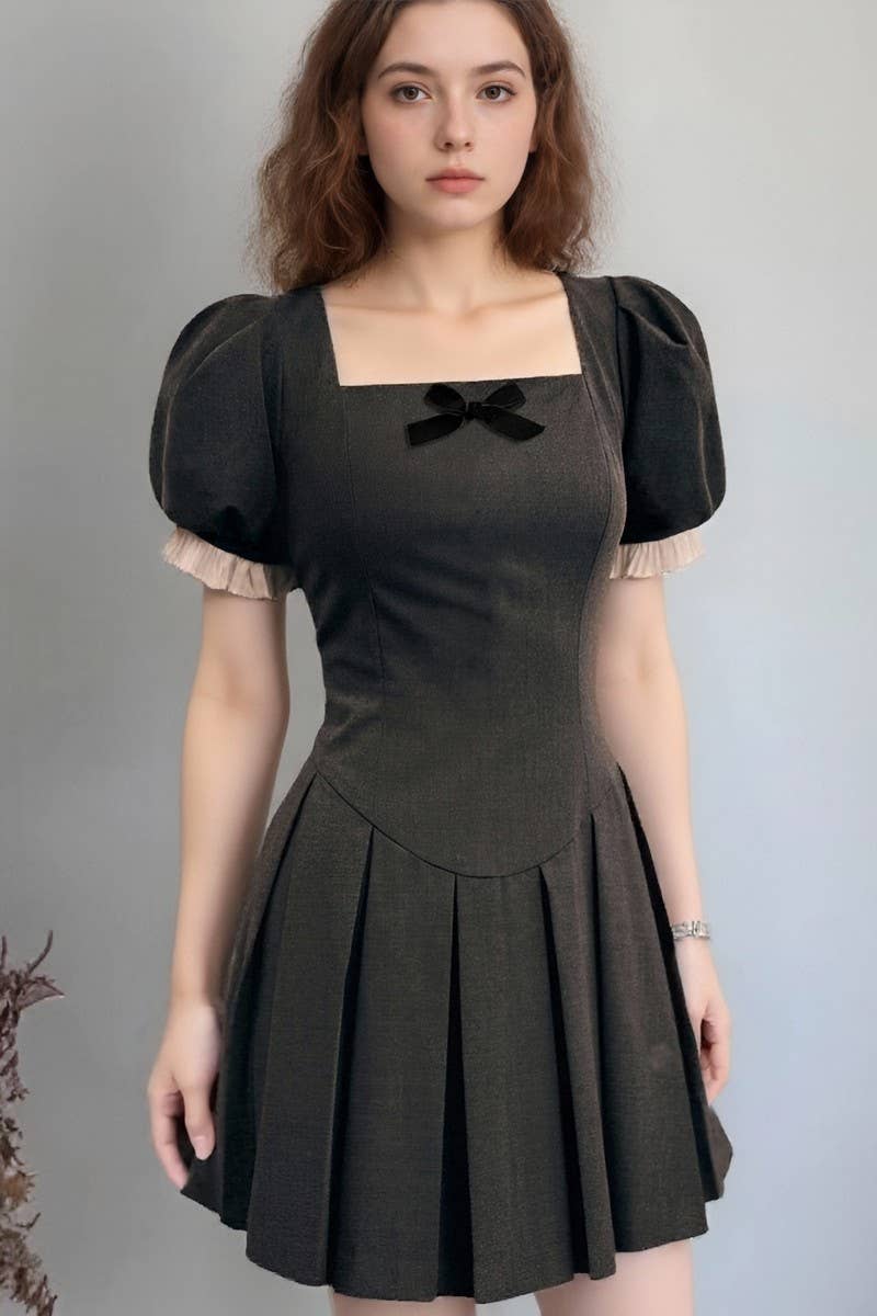 CWDSD8881_SQUARE NECK FITTED A-LINE MINI DRESS