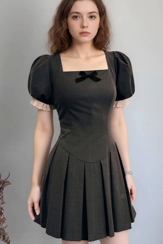 CWDSD8881_SQUARE NECK FITTED A-LINE MINI DRESS