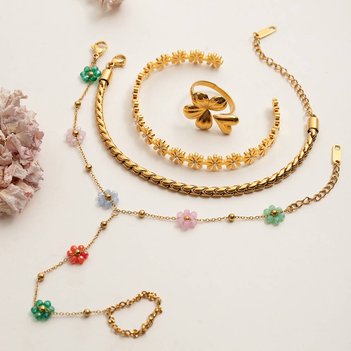 18K Gold Beach Bracelet & Ring, No Fade Steel_CWAJE4665