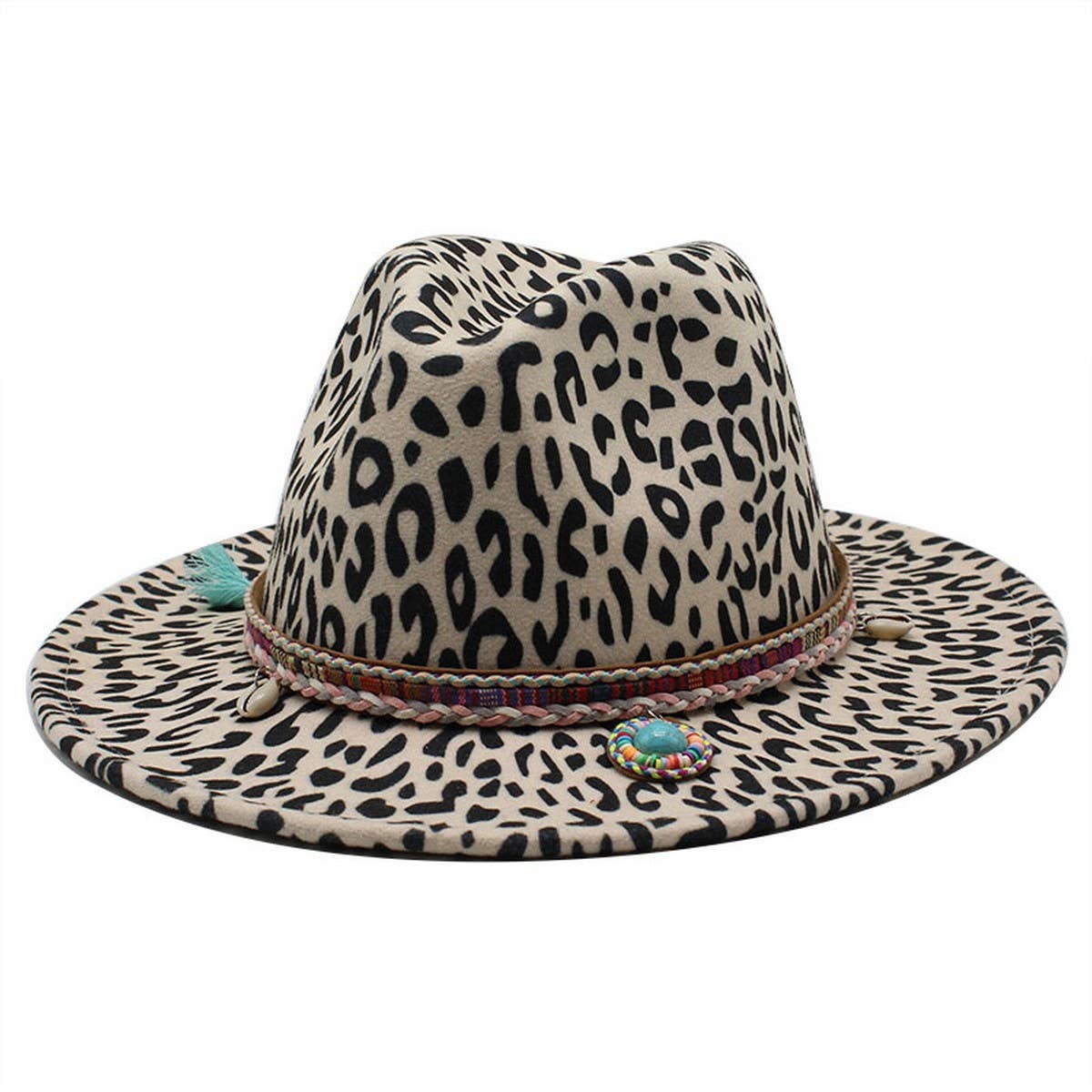 LEOPARD PRINT WOOLEN HAT SAPPHIRE TASSEL JAZZ HAT_CWAH2608