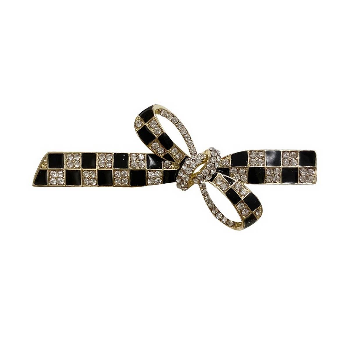 BLACK AND WHITE CHECKERBOARD PEARL BOW HAIRPIN_CWAHA4776