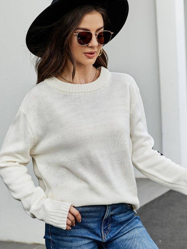 LETTER JACQUARD CASUAL SLOUCHY PULLOVER SWEATER