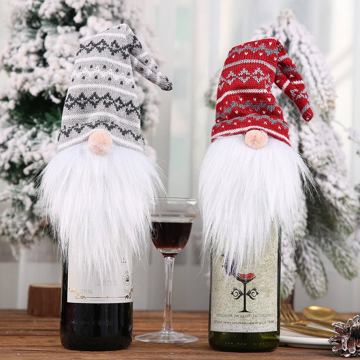 CWMM9411_CHRISTMAS FACELESS DOLL KNITTED WINE BOTTLE HAT