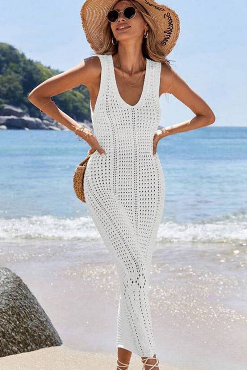 CWDMD4741_KNIT HOLLOW LONG TANK BIKINI COVER UP DRESS