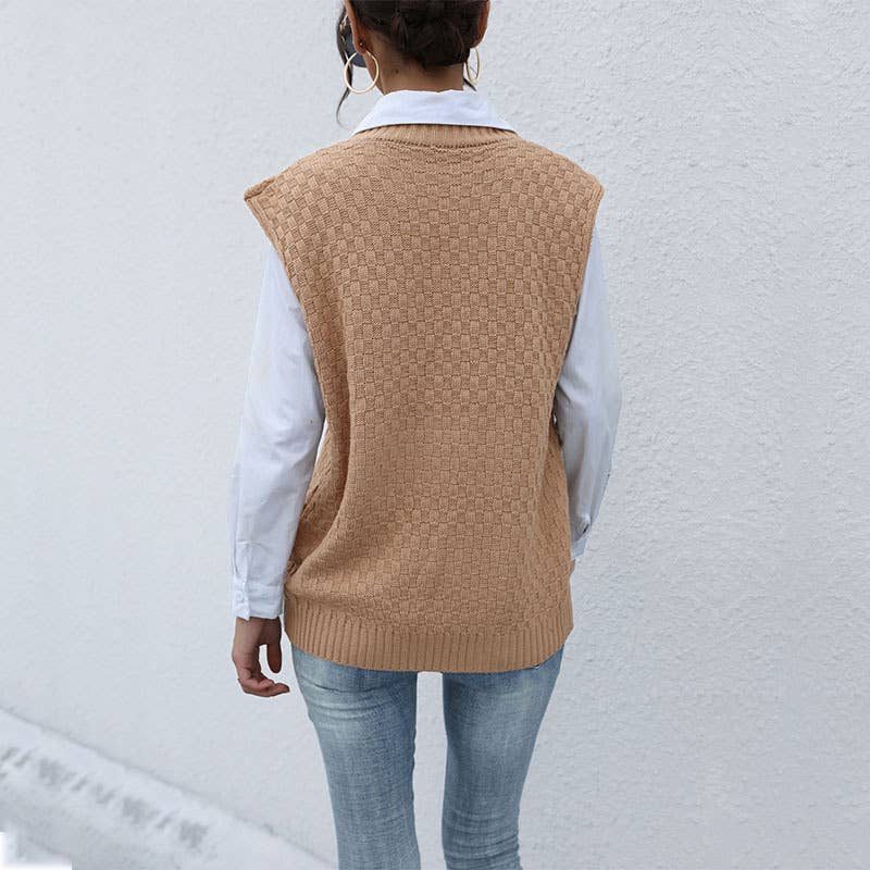 V-neck twisted knit waistcoat
