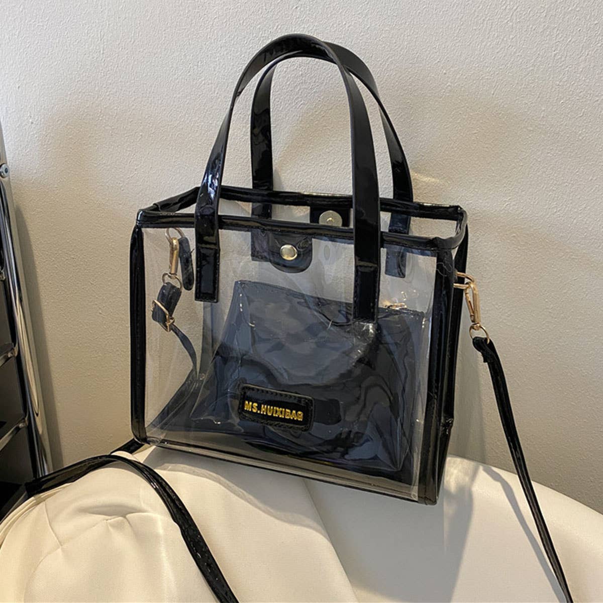 Fashionable transparent hand-held jelly beach bag