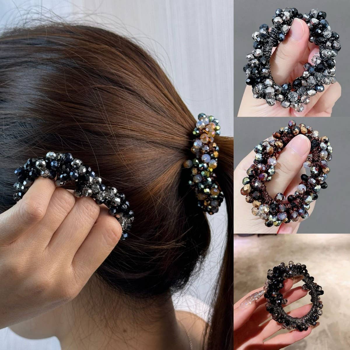 Chic Pearl Crystal Hair Tie Elegant Bun Ponytail