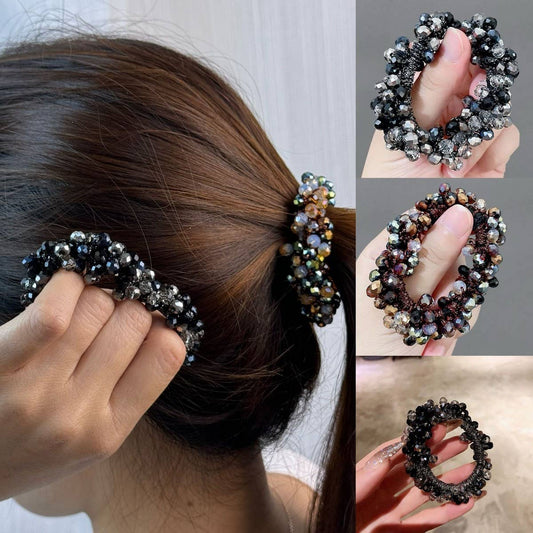 Chic Pearl Crystal Hair Tie Elegant Bun Ponytail