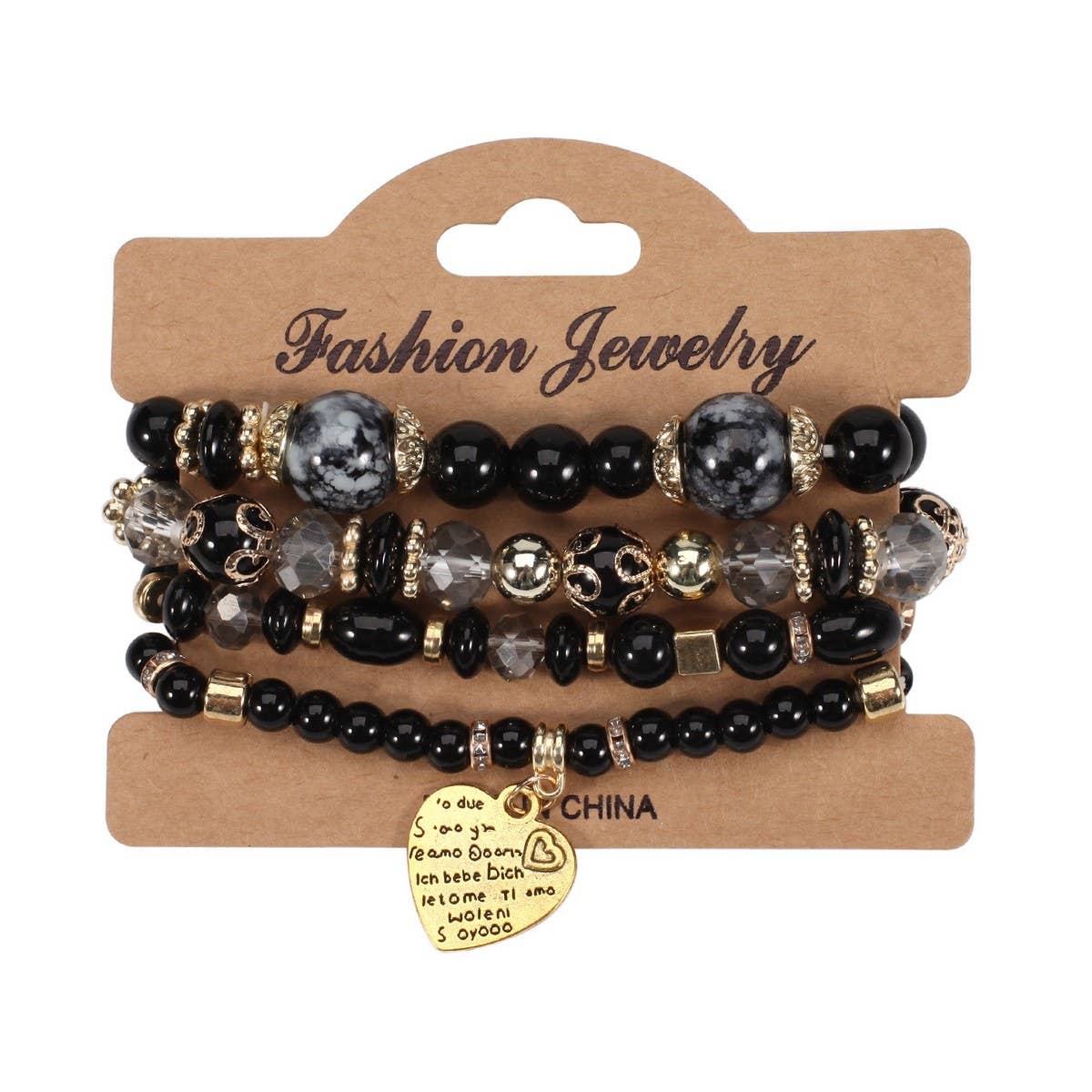 CWMM10451_BOHO BEADED HEART BRACELET SET 4PCS ELASTIC