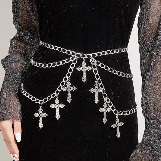 ALLOY HOLLOW CROSS PENDANT WAIST CHAIN BODY CHAIN_CWMM0652