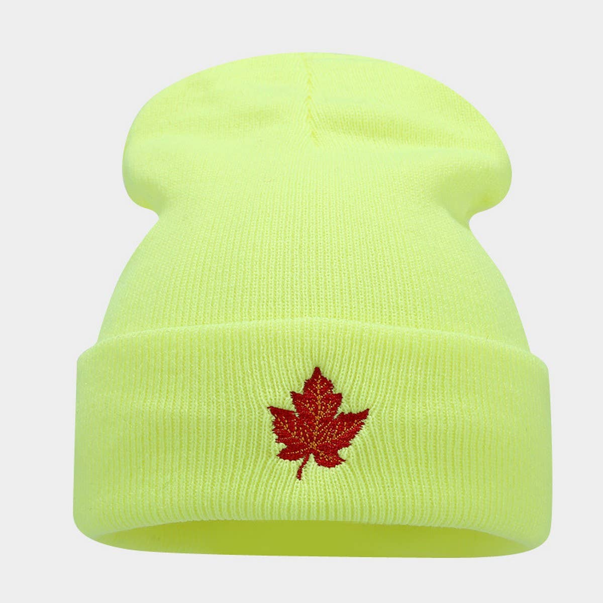 RED MAPLE LEAF EMBROIDERY KNITTED HAT HIP-HOP HAT_CWAH2083