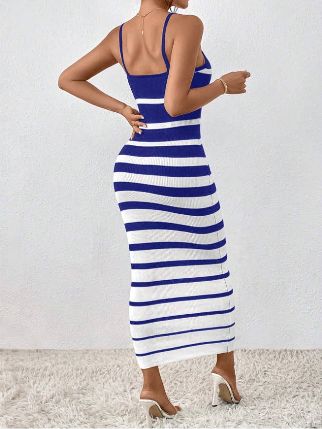 Sexy Spice striped halter long hip wrap dress