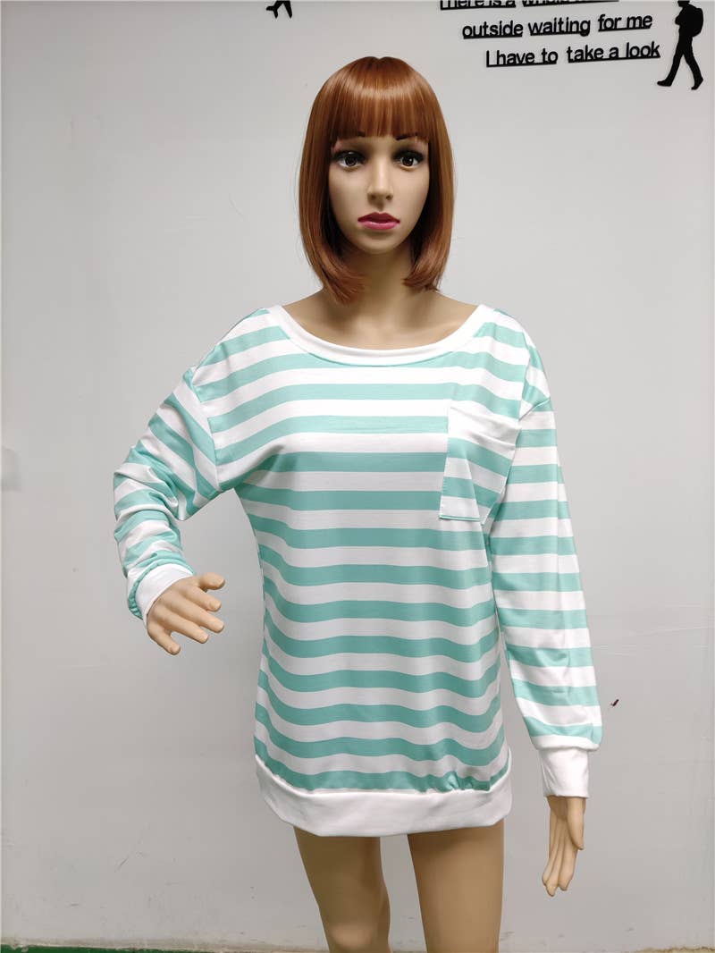 STRIPED BACK CUT-OUT STRIPED CASUAL POCKET HOODIE