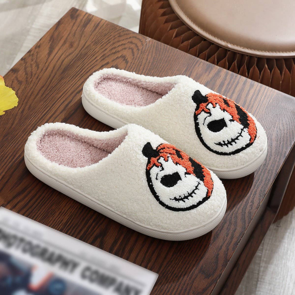 HALLOWEEN PUMPKIN EMBROIDERED COTTON SLIPPERS