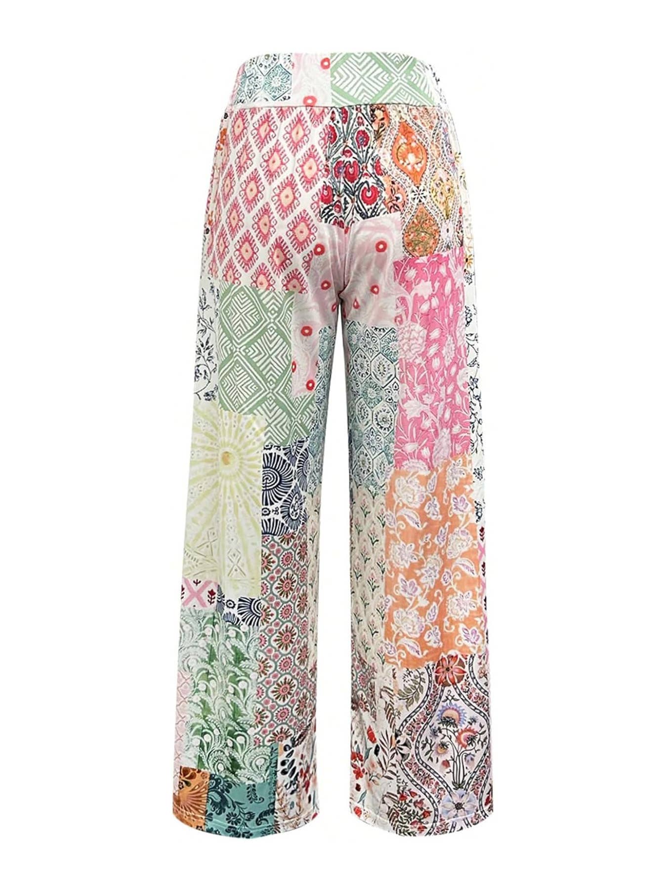 Bohemian print straight-leg wide-leg pants