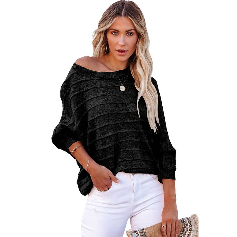 SLOUCHY BAT-SLEEVED SWEATER WITH WIDE NECKLINE