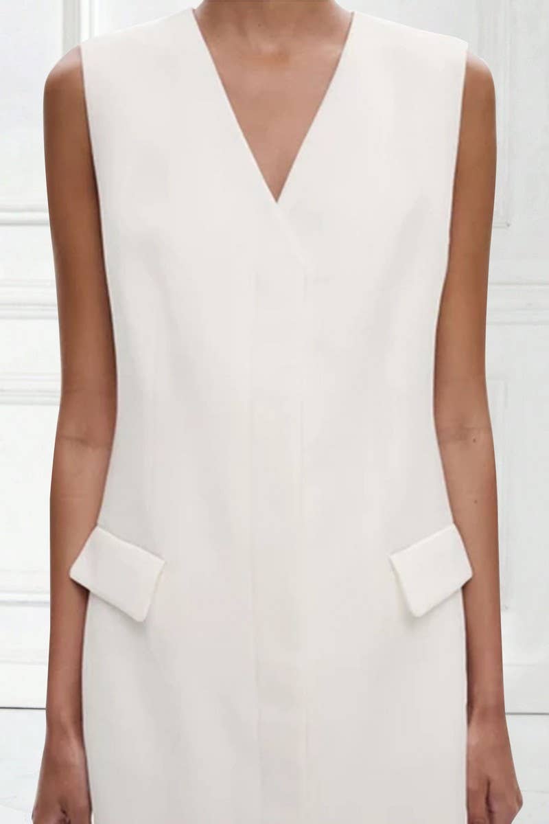 CWDSD8886_SOLID V-NECK SLEEVELESS HIGH WAIST MINI DRESS