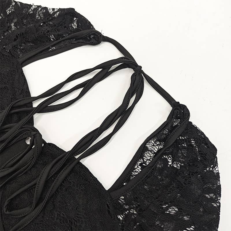 Low-cut high-slit lace patchwork dress