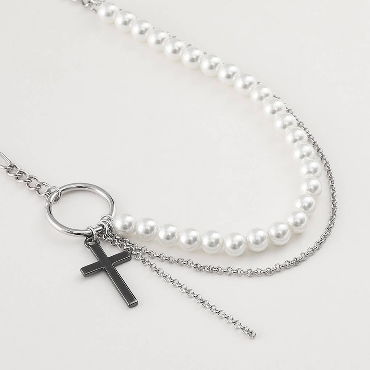 NEW CROSS PENDANT FASHION CHAIN PEARL EARRING SET