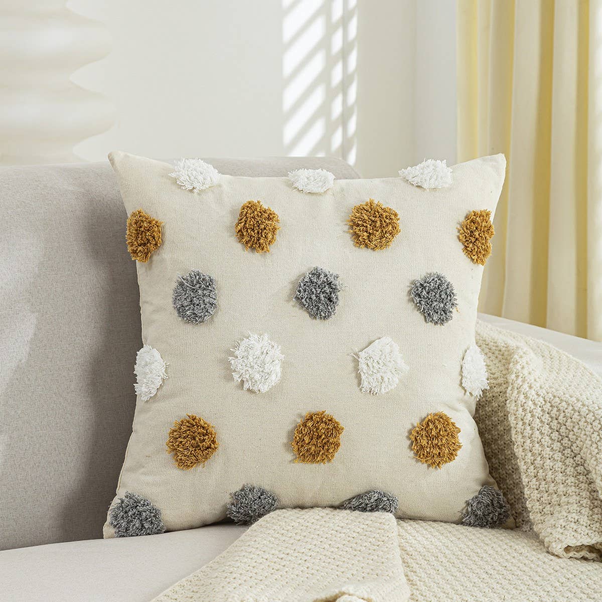 Boho Leaf Tufted Pillow Cover for Sofa Decor_CWMM7691