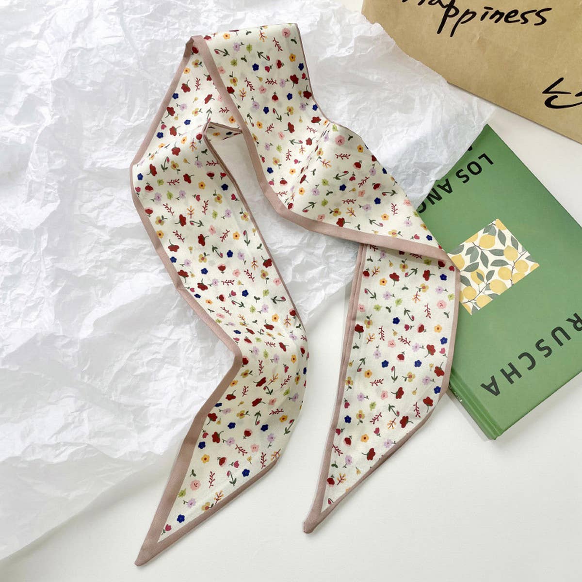 Neutral Long Twilly Scarf ? Hair Tie & Neck Ribbon