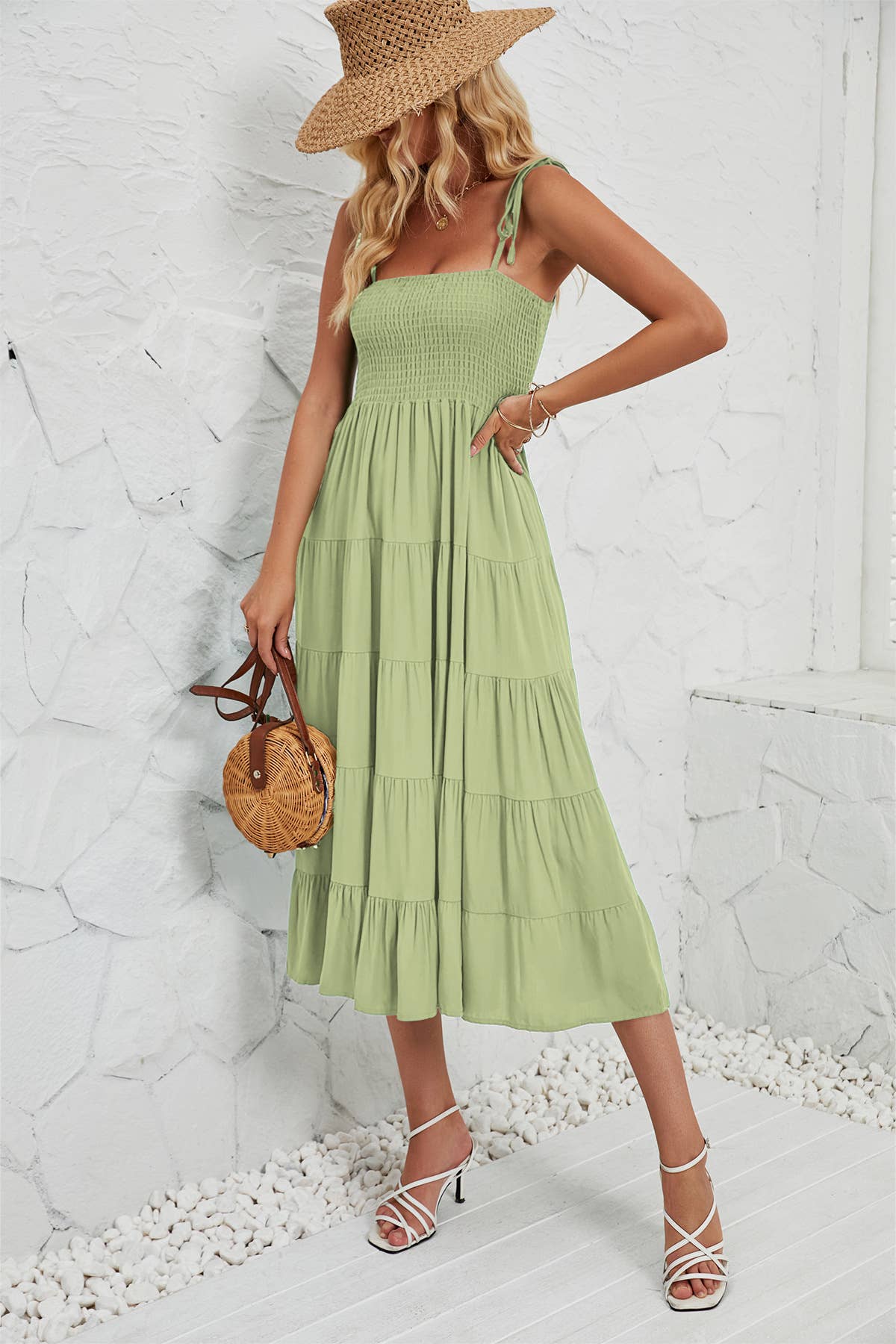 SEXY HALTER BOHO FLOWY PLEATED TIERED DRESS