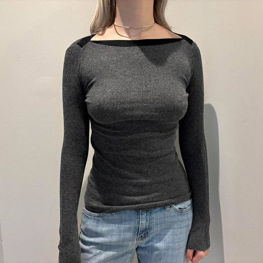 VINTAGE COLOR MATCHING LINE NECK T-SHIRT